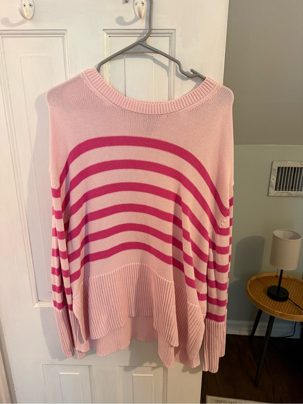 GAP Pink Striped Crewneck Sweater